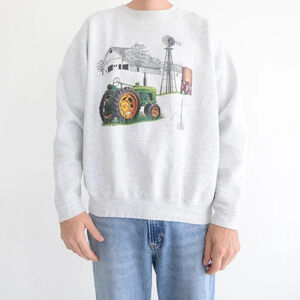 Vintage Coed Sportswear Tractor Farm Air Waves Print Heavy Weight Cotton Sweater